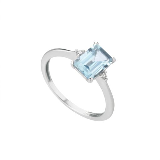 Anello  Kioto Oro Bianco 9 Kt Diamanti 0.026 Ct E Topazio