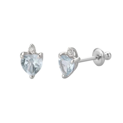 Orecchini Oro Bianco 9 Kt Diamanti  E Topazio..