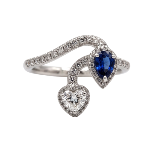 Anello in Oro con Diamante a Cuore e Zaffiro