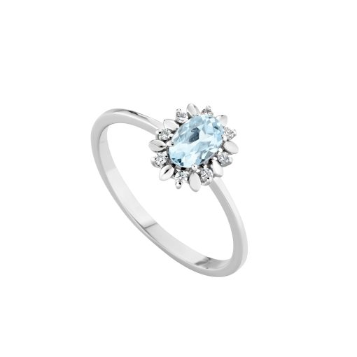 Anello Acquamarina e Brillanti - 0,055 ct.