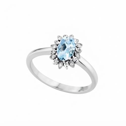 Anello Acquamarina e Brillanti - 0,055 ct.
