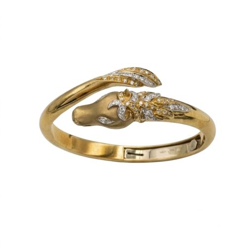 Bracciale Rigido in Oro 18kt con Testa di Cavallo e Brillanti 0,30 ct