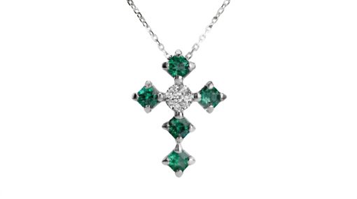 Croce in Oro Bianco con Smeraldi 0,50 ct.