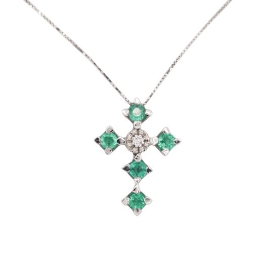 Croce in Oro Bianco con Smeraldi 0,50 ct.