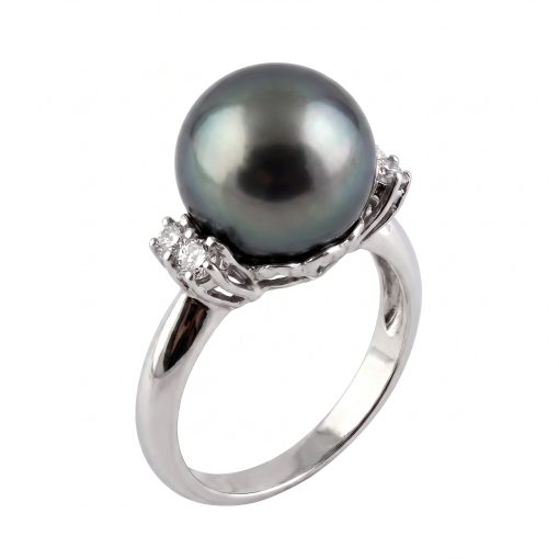 Anello con Perla Tahiti in oro bianco 750