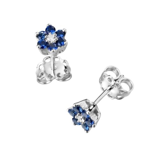 Orecchini in Oro Bianco 18 kt e Zaffiri Naturali - 0.15 ct.