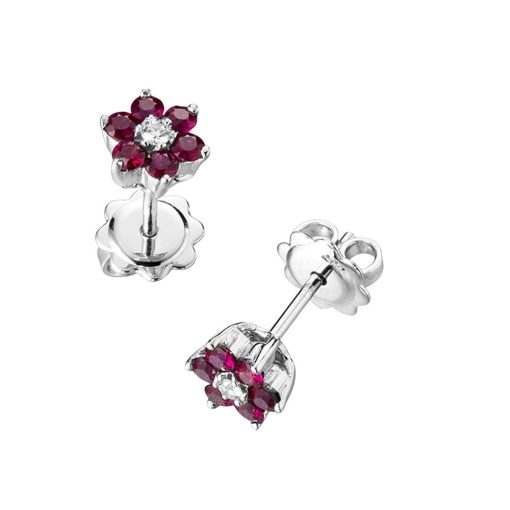 Orecchini in Oro Bianco 18 kt e Rubini Naturali - 0.10 ct.
