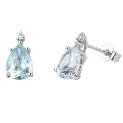 Orecchini Oro Bianco 9 Kt Diamanti E Topazio 0.026Ct