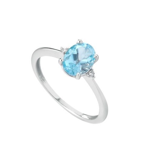 Anello Oro Bianco 9 Kt Diamanti  E Topazio