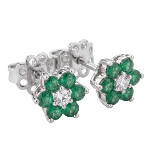 Orecchini in Oro Bianco 18 kt e Smeraldi Naturali - 0.36 ct.