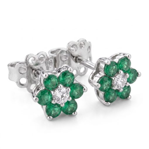 Orecchini in Oro Bianco 18 kt e Smeraldi Naturali - 0.36 ct.