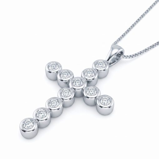 Croce Unisex in Oro Bianco e Diamanti