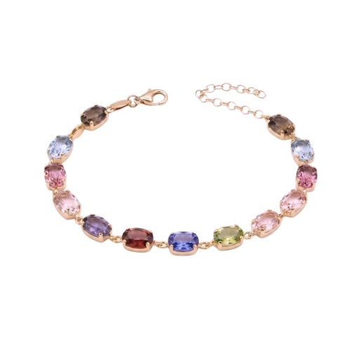 Bracciale in argento rose e cristalli multicolori ovali
