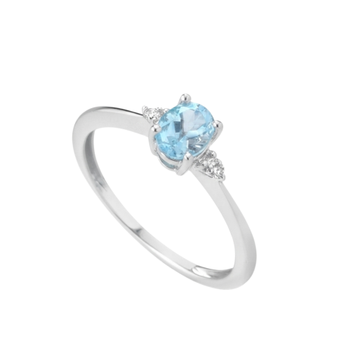 Anello Oro Bianco 9 Kt Diamanti  E Topazio