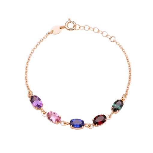 Bracciale in argento rose e cristalli multicolori maglia