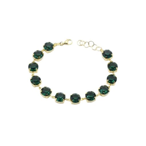 Bracciale in argento dorato e cristalli verdi