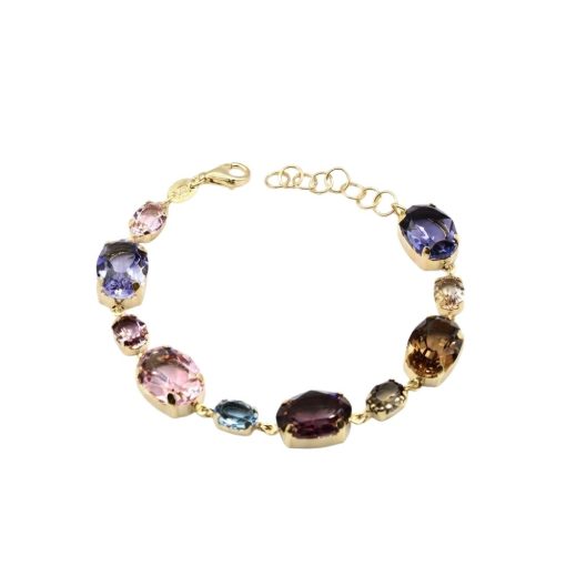 Bracciale in argento Dorato e cristalli multicolori ovali