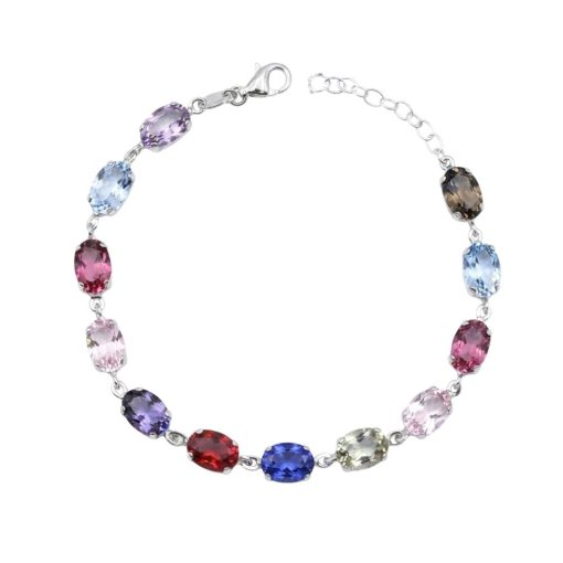 Bracciale in argento rodiato e cristalli multicolori