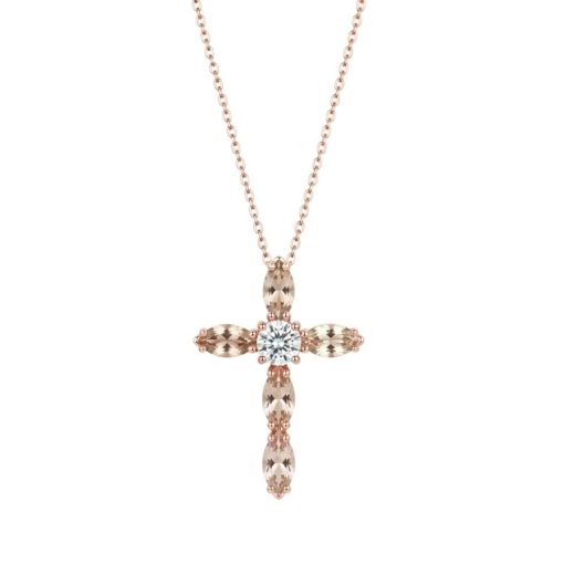 Collana corta in argento rosse con croce di cristalli