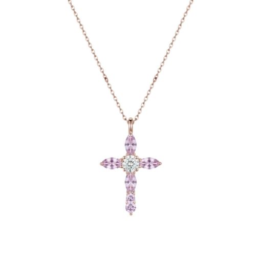 Collana corta in argento rosse con croce di cristalli