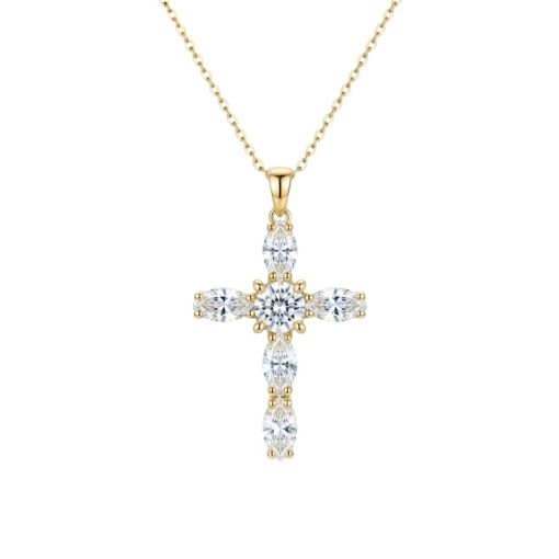 Collana corta in argento dorato con croce di cristalli