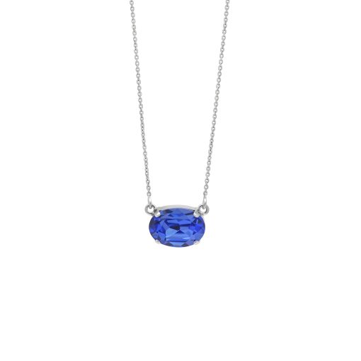 Collana corta in argento rodiato con cristallo ovale
