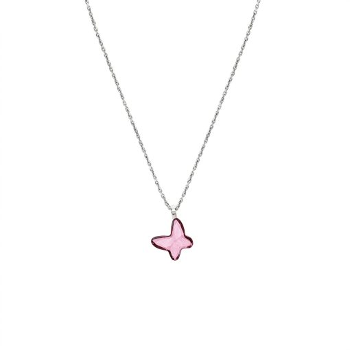 Collana corta in argento rodiato con cristallo a farfalla di Fantasy