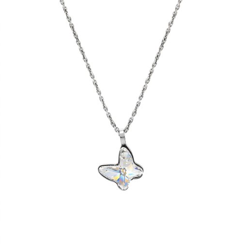 Collana corta in argento rodiato con cristallo a farfalla di Fantasy