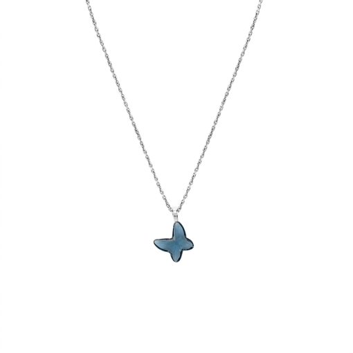 Collana corta in argento rodiato con cristallo a farfalla di Fantasy