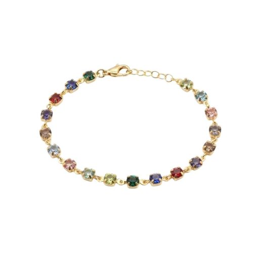 Bracciale in argento dorato e cristalli multicolori ton