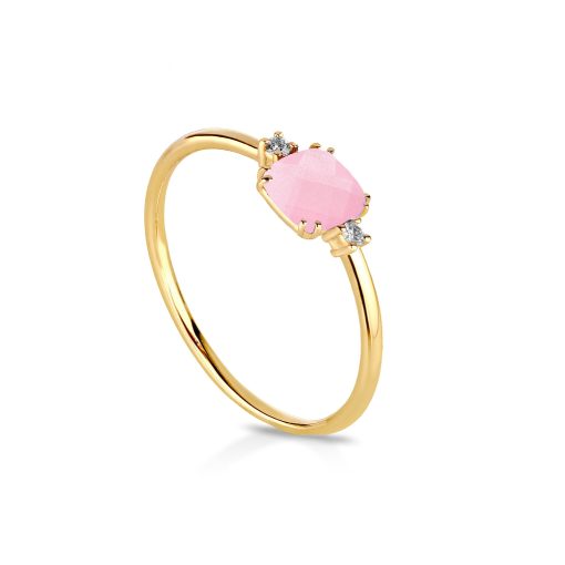 Anello Kyoto In Oro Giallo e cristallo rosa