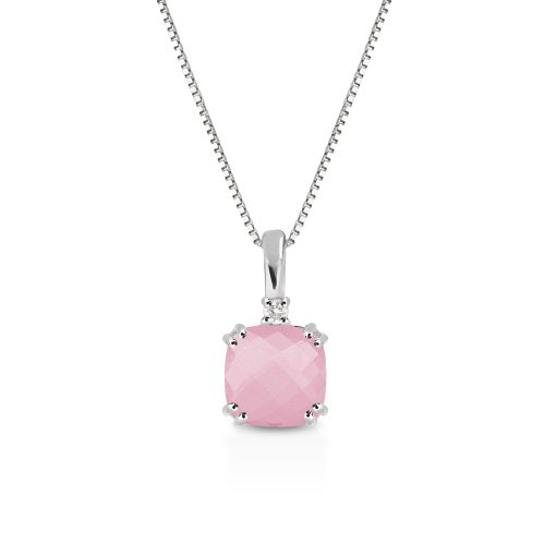 Collana Kyoto In Oro Bianco e cristallo rosa