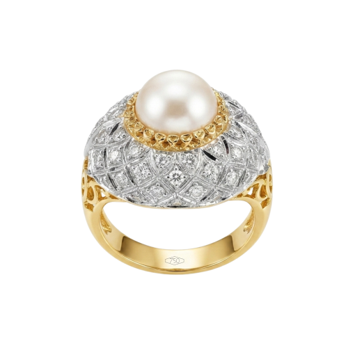 Anello in oro giallo e bianco con Perla  Naturale