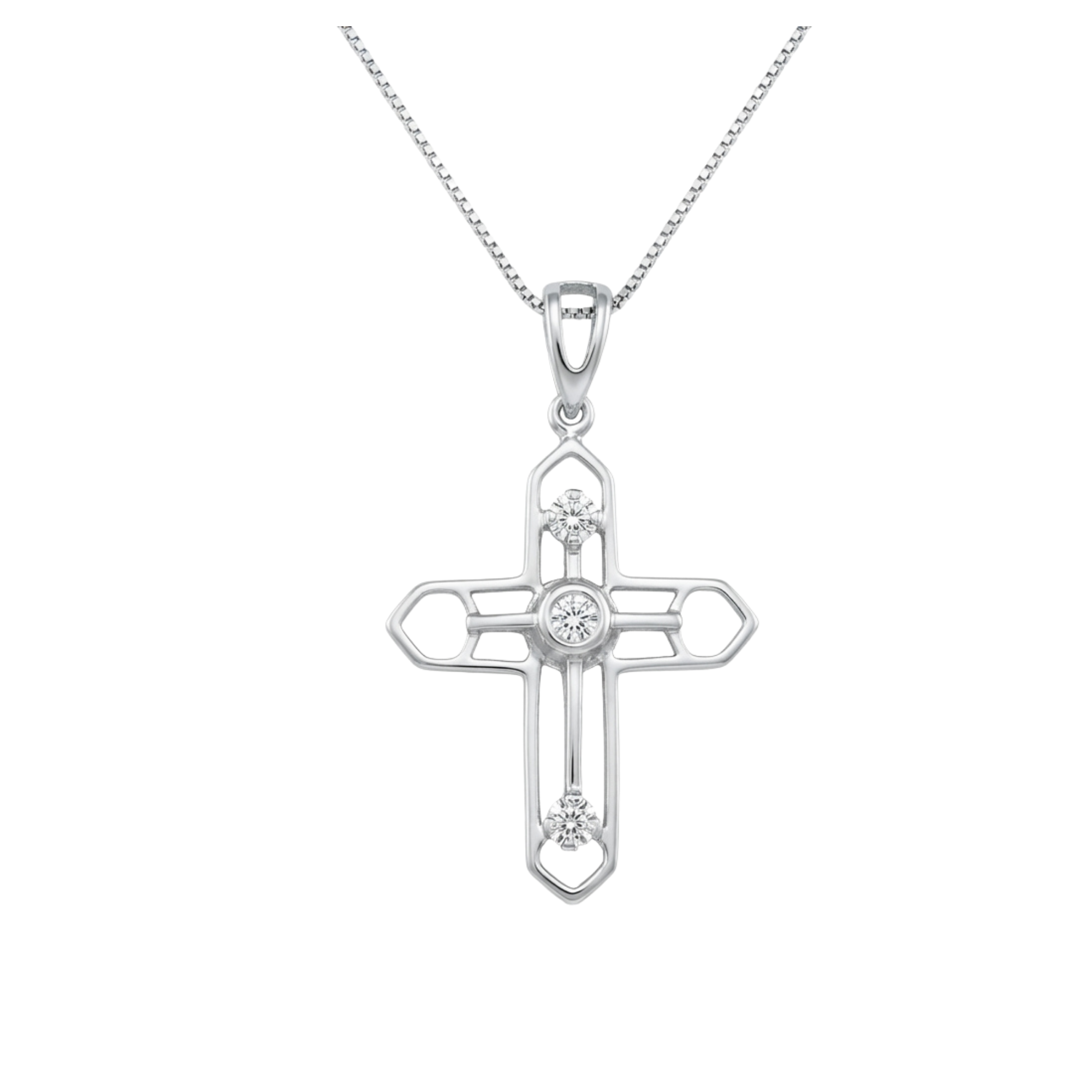 Croce in Oro Bianco e Diamanti 0,05 ct.