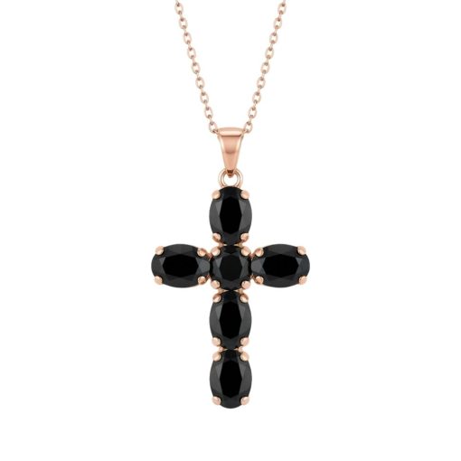 Collana corta in argento rosse con croce di cristalli