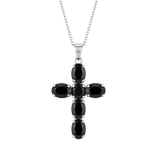 Collana corta in argento con croce di cristalli