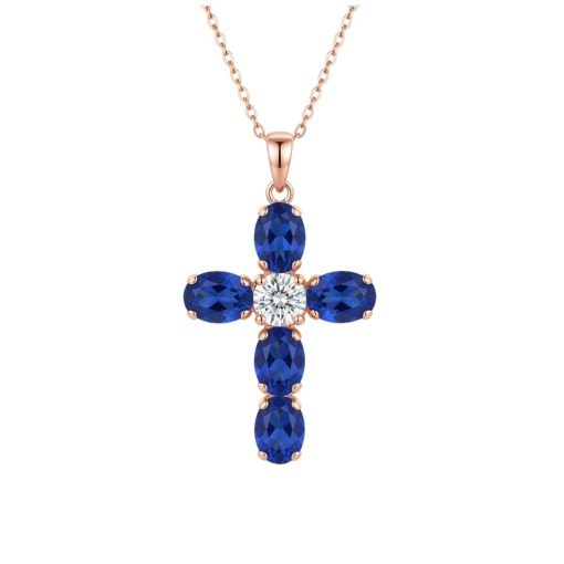 Collana corta in argento rosse con croce di cristalli