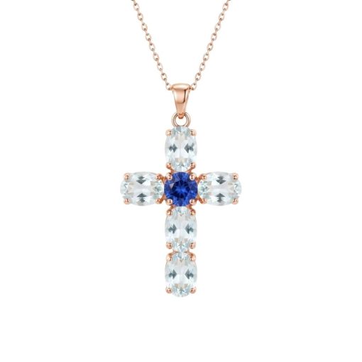 Collana corta in argento rosse con croce di cristalli
