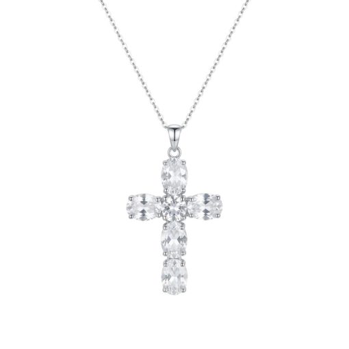 Collana corta in argento con croce di cristalli