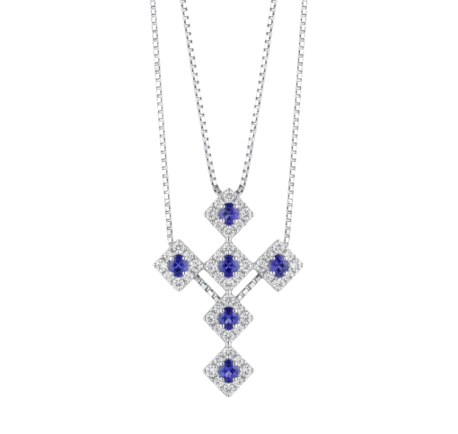 Croce oro 750‰ diamanti e zaffiro