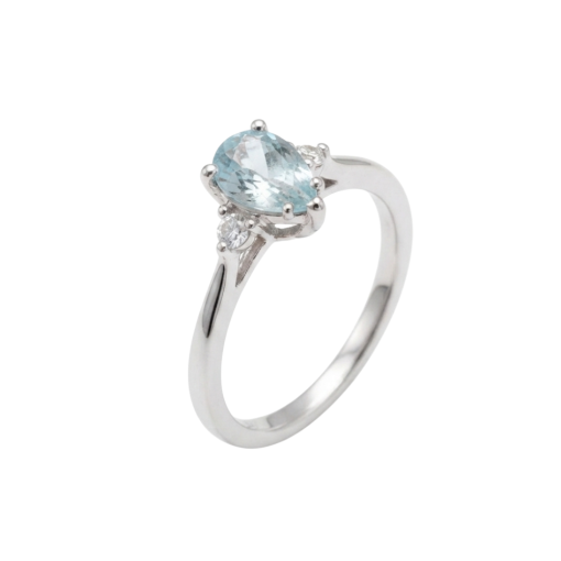 Anello Oro Bianco 9 Kt Diamanti  E Topazio